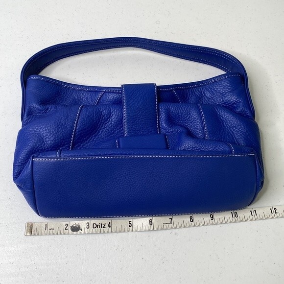 Liz Claiborne Blue Pebbled Leather Mini Hobo Bag Contrast Stitch Fold Over Flap - Picture 5 of 16